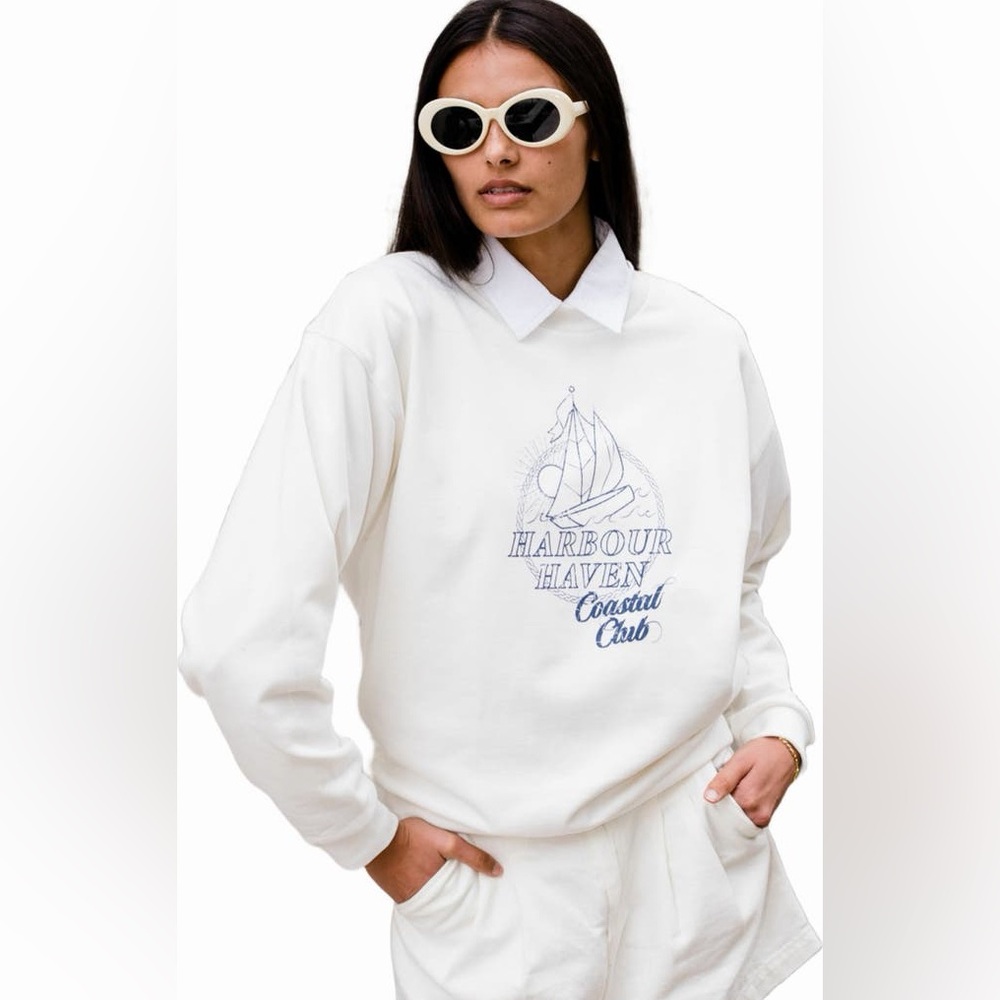 ABLE Anthropologie Oaklyn Graphic Crewneck Sweatshirt White Ski Graphic 2X